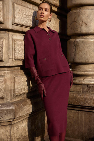 Boxy Pullover With Polo Collar Merlot - Dresses Boutique B.V.