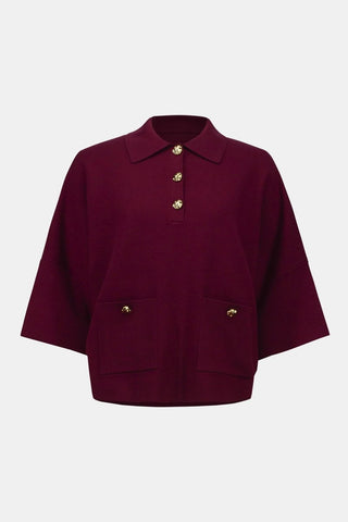 Boxy Pullover With Polo Collar Merlot - Dresses Boutique B.V.