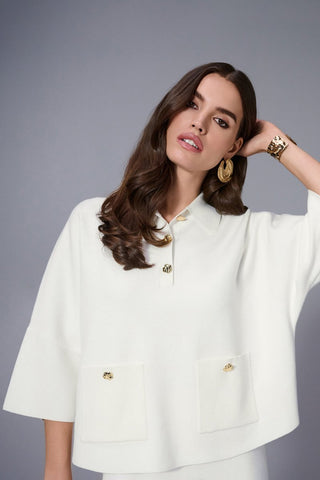 Boxy Pullover With Polo Collar Winter White - Dresses Boutique B.V.