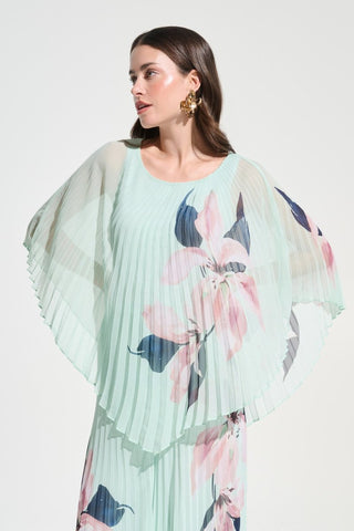 Chiffon Floral Print Pleated Poncho Top - Dresses Boutique B.V.