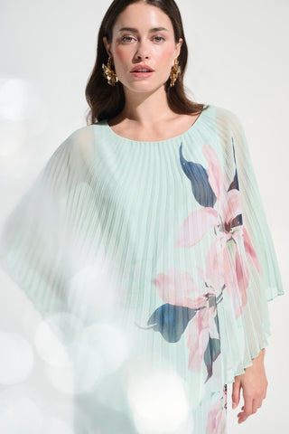 Chiffon Floral Print Pleated Poncho Top - Dresses Boutique B.V.