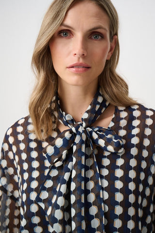 Chiffon Geometric - Print Tie - Neck Blouse - Dresses Boutique B.V.