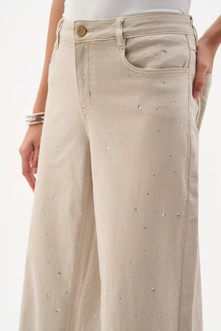 Denim Wide Leg Jeans With Rhinestones - Dresses Boutique B.V.