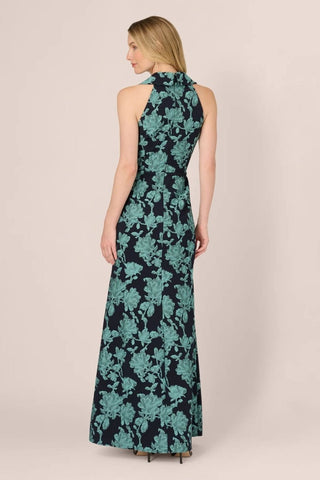 Floral Jacquard Shawl Collar Gown - Dresses Boutique B.V.