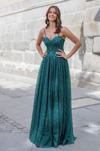 Glittering evening dress with floral applique Posy green - Dresses Boutique B.V.