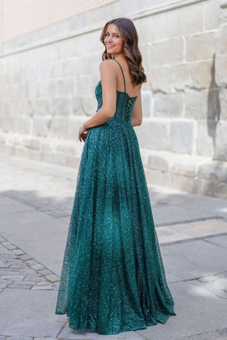 Glittering evening dress with floral applique Posy green - Dresses Boutique B.V.