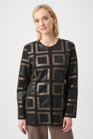 Leatherette and Scuba Collarless Two - Tone Jacket - Dresses Boutique B.V.