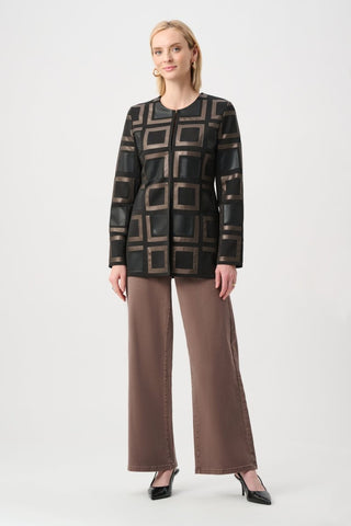 Leatherette and Scuba Collarless Two - Tone Jacket - Dresses Boutique B.V.