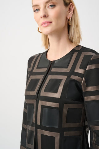 Leatherette and Scuba Collarless Two - Tone Jacket - Dresses Boutique B.V.