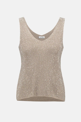 Metallic Knitted Camisole with Rhinestones Champagne - Dresses Boutique B.V.