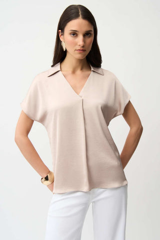 Satin Boxy Top With Shirt Collar - Dresses Boutique B.V.