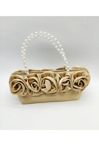 Satin flower clutch Gold - Dresses Boutique B.V.