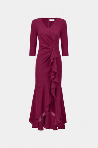 Scuba Crepe and Chiffon Ruffled Trumpet Gown Berry Burst - Dresses Boutique B.V.