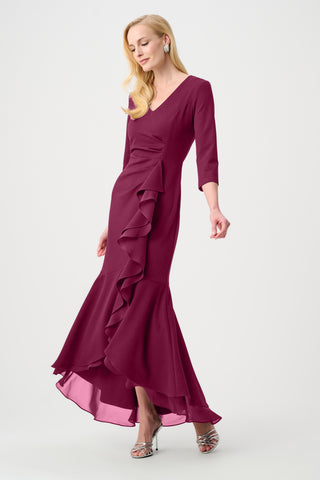 Scuba Crepe and Chiffon Ruffled Trumpet Gown Berry Burst - Dresses Boutique B.V.