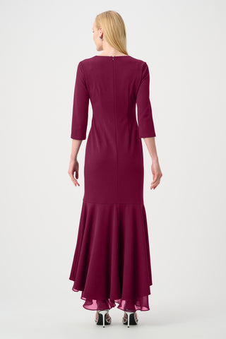 Scuba Crepe and Chiffon Ruffled Trumpet Gown Berry Burst - Dresses Boutique B.V.