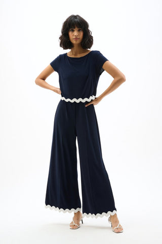 Silky Knit Culotte Jumpsuit With Contrast Trim - Dresses Boutique B.V.