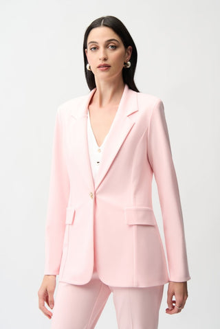 Silky Knit Fitted Blazer With Statement Button - Dresses Boutique B.V.