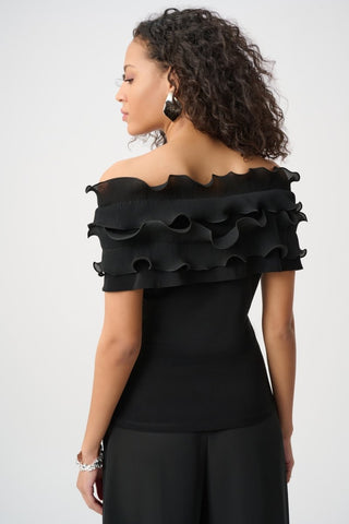 Silky Knit Off - Shoulder Top With Ruffles - Dresses Boutique B.V.