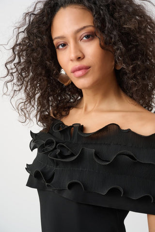 Silky Knit Off - Shoulder Top With Ruffles - Dresses Boutique B.V.