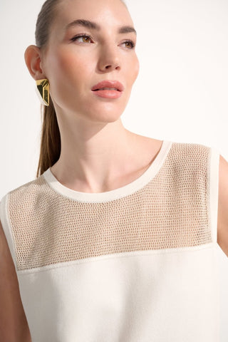 Soft Knit Straight Cami With Mesh Yoke - Dresses Boutique B.V.