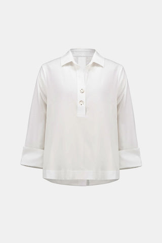 Stretch Poplin Shirt - Collar Boxy Top - Dresses Boutique B.V.
