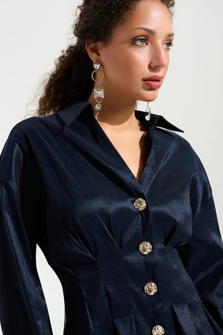 Stretch taffeta flare blouse Midnight blue - Dresses Boutique B.V.